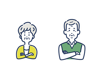 腕組みをするシニア男女のイラスト素材