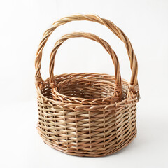 Set of Two Brown Wicker Baskets Isolated On White Background.
