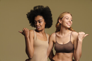 Two diverse young women in underwear