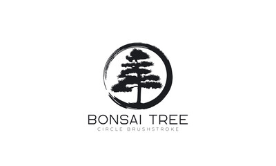 Japanese bonsai tree logo vector template white background