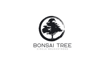 Japanese bonsai tree logo vector template white background