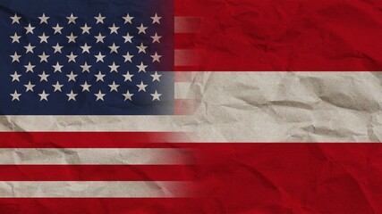 Austria and United States America Flags Together, Crumpled Paper Effect Background 3D Illustration