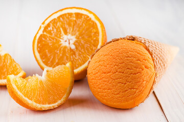 Scoops of ice cream in a waffle cone