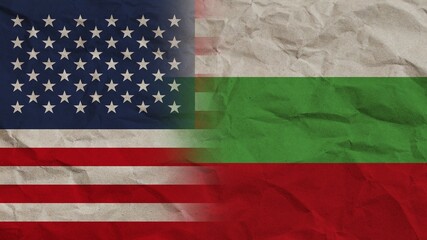 Bulgaria and United States America Flags Together, Crumpled Paper Effect Background 3D Illustration