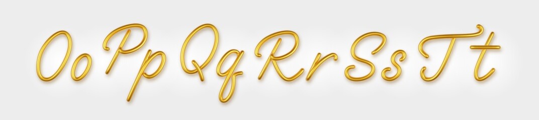 Gold 3d realistic capital and lowercase letters on a light background.