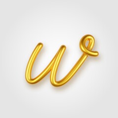 Gold 3d realistic lowercase letter W on a light background.