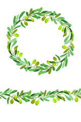 Fototapeta na wymiar seamless pattern brush and wreath with olive branches