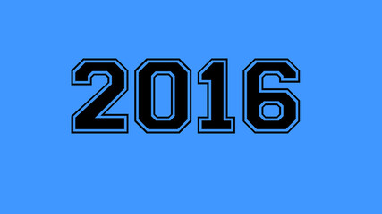 2016 number black lettering blue background