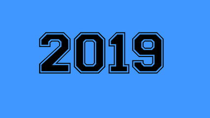 2019 number black lettering blue background