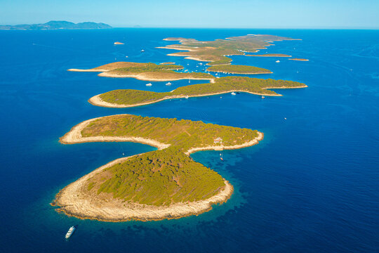 Aerial view of Palinski otoci islands in Hvar, Adriatic Sea in Croatia
