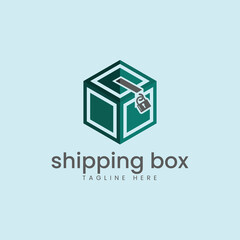 Shipping box padlock logo, simple and modern. Suitable for delivery, logistics and transportation services.