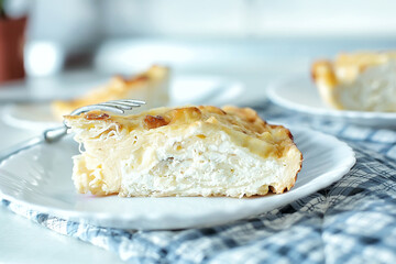 Cheesecake close up . Serving for breakfast banner.  Morning  Home food catering