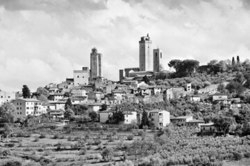 Italy - San Gimignano. Italy black white.