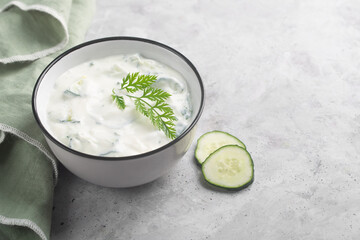 Traditional Indian Raita with Dahi in a bowl with copy space