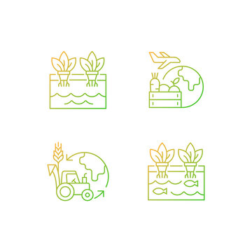 Environmental farming gradient linear vector icons set. Innovative plants growth. Ecological sustainability. Thin line contour symbols bundle. Isolated vector outline illustrations collection