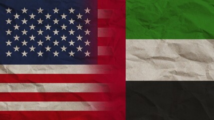United Arap Emirates and United States America Flags Together, Crumpled Paper Effect Background 3D Illustration