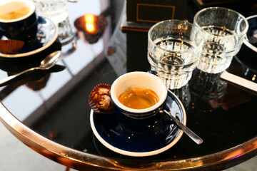 Espresso coffee in cafe.