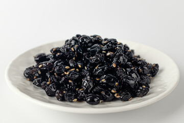 Bean side dish on white background