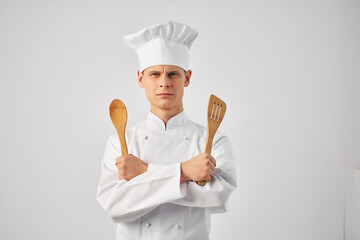 man in chef uniform kitchen supplies professional service