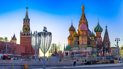 View of Saint Basil's cathedral and kremlin in Moscow