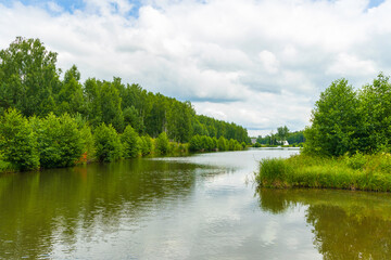 Fototapeta na wymiar Arga river running through Dobrograd in Russia