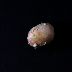 Young, fresh, unpeeled potatoes on a black background. Minimalism