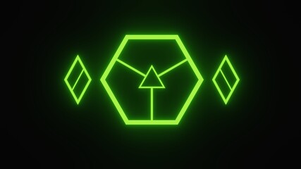 Neon green earth element symbol on black background. Glowing sign