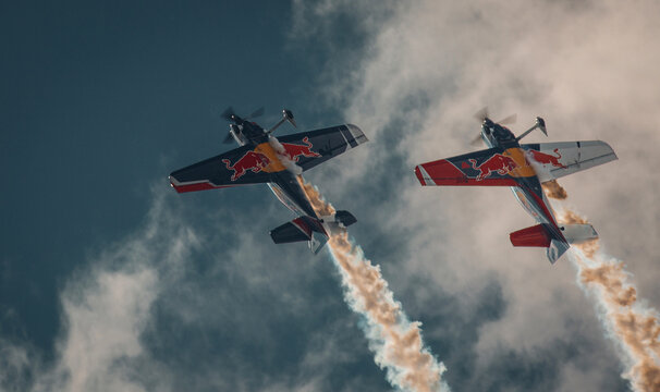 Red Bull Flying Bulls demo team at the sky