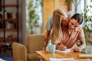 Woman interfere her partner during work time