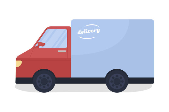 Delivery van semi flat color vector object. Full sized item on white. Transporting goods to clients. Delivery business isolated modern cartoon style illustration for graphic design and animation