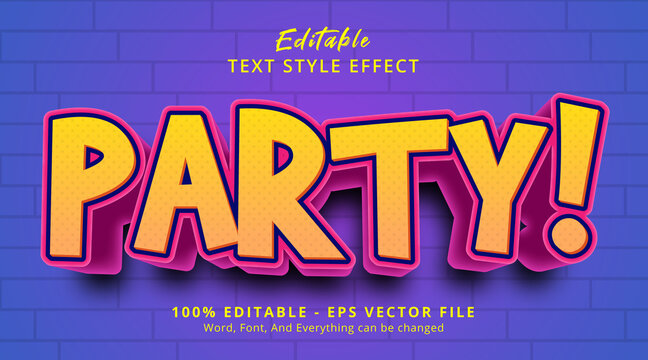 Editable text effect, Party text on fancy comic color style effect