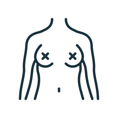 Radical Feminism Line Icon. Gender Equality Movement Linear Pictogram. Nude Woman Body Outline Icon. Female Figure with Naked Breast. Editable Stroke. Isolated Vector Illustration