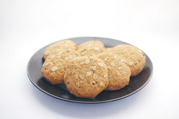 close up of sweet cookies on white background 