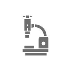 Microscope, medical equipment, lab research grey icon.