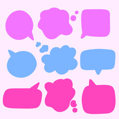 Set of the vector speech bubbles with text on a pink background