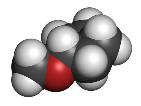 Cyclopentyl methyl ether solvent molecule 3D rendering.
