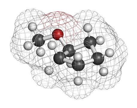 Cyclopentyl methyl ether solvent molecule 3D rendering.