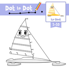 Dot to dot educational game and Coloring book Ice Boat cartoon character side view vector illustration