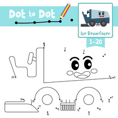 Dot to dot educational game and Coloring book Ice Resurfacer cartoon character side view vector illustration