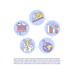 Crisis denial concept line icons with text. PPT page vector template with copy space. Brochure, magazine, newsletter design element. Schism and earth disruption threats linear illustrations on white