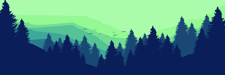 morning view mountain landscape vector illustration good for wallpaper, background, backdrop, design template, tourism template, and web banner