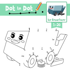 Dot to dot educational game and Coloring book Ice Resurfacer cartoon character perspective view vector illustration