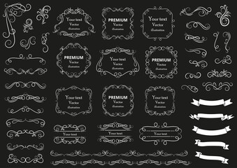 Calligraphic design elements . Decorative swirls or scrolls, vintage frames , flourishes, labels and dividers. Retro vector illustration