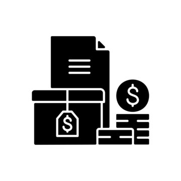 Accounts receivable black glyph icon. The balance of money due. Current asset. Payment terms. Financial management. Document currency. Silhouette symbol on white space. Vector isolated illustration