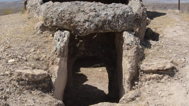 Megalithic dolmen in megalithic park, Gorafe, Spain. Tilt