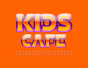 Vector bright logo Kids Cafe. Blue and Orange glossy Font. Artistic Alphabet Letters and Numbers set