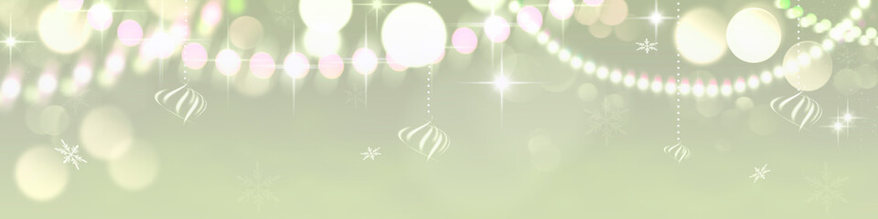 Holiday Abstract Glitter Defocused Backdrop With Blinking Stars, snowflakes and garlands. Christmas banner