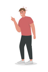 Guy experiences uncontrolled anger semi flat color vector character. Full body person on white. Aggressive behavior isolated modern cartoon style illustration for graphic design and animation