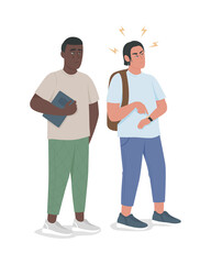 Punctual guy expresses irritation semi flat color vector characters. Full body people on white. College students isolated modern cartoon style illustration for graphic design and animation