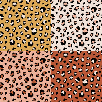Seamless animal pattern set with leopard dots. Creative wild textures for fabric, wrapping. Vector illustration